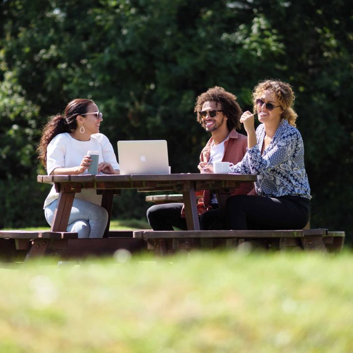 Three persons in a park